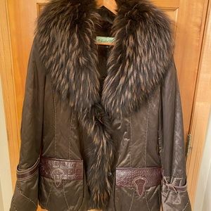 Luxurious Brown Fur-Trimmed Women's Coat